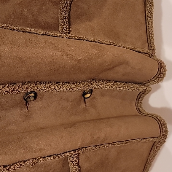 L.L. Bean Womans Vintage Brown Faux Suede Microfiber Jacket Coat Size L Sherpa - Picture 4 of 9